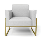 Poltrona Base Industrial Alta Dourado Marisa Linho - A05 Cinza