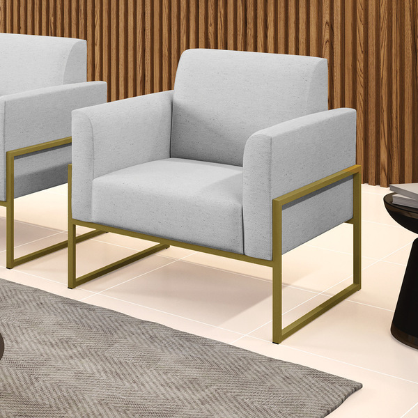 Poltrona Base Industrial Alta Dourado Marisa Linho - A05 Cinza