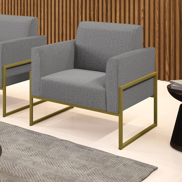 Poltrona Base Industrial Alta Dourado Marisa Linho Grafite A26