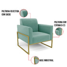 Poltrona Base Industrial Alta Dourado Marisa Suede Azul Turqu