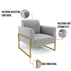 Poltrona Base Industrial Alta Dourado Marisa Suede Cinza