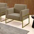 Poltrona Base Industrial Alta Dourado Marisa Suede Marrom Rato