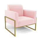 Poltrona Base Industrial Alta Dourado Marisa Suede - Rosa Bebê