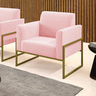 Poltrona Base Industrial Alta Dourado Marisa Suede - Rosa Bebê