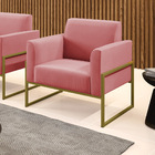 Poltrona Base Industrial Alta Dourado Marisa Suede - Rose