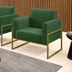 Poltrona Base Industrial Alta Dourado Marisa Suede Verde