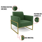 Poltrona Base Industrial Alta Dourado Marisa Suede Verde
