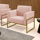 Poltrona Base Industrial Alta Dourado Marisa Veludo Rosê