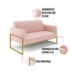 Poltrona Base Industrial Alta Dourado Marisa Veludo Rosê