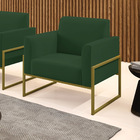 Poltrona Base Industrial Alta Dourado Marisa Veludo Verde D03