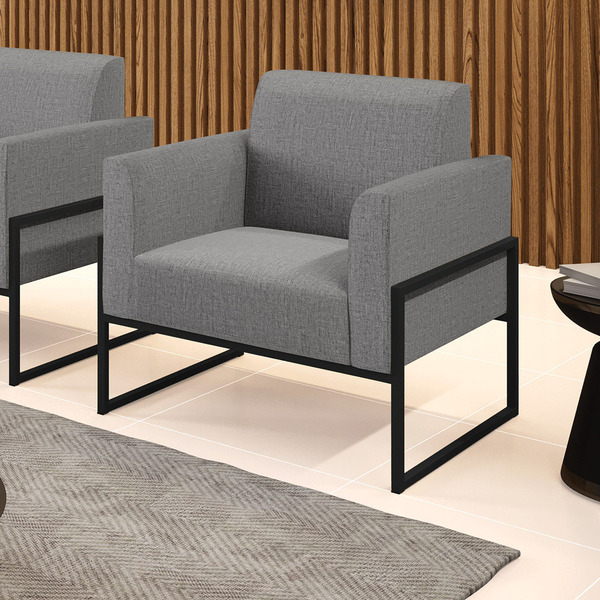 Poltrona Base Industrial Alta Preto Marisa Linho Grafite A26