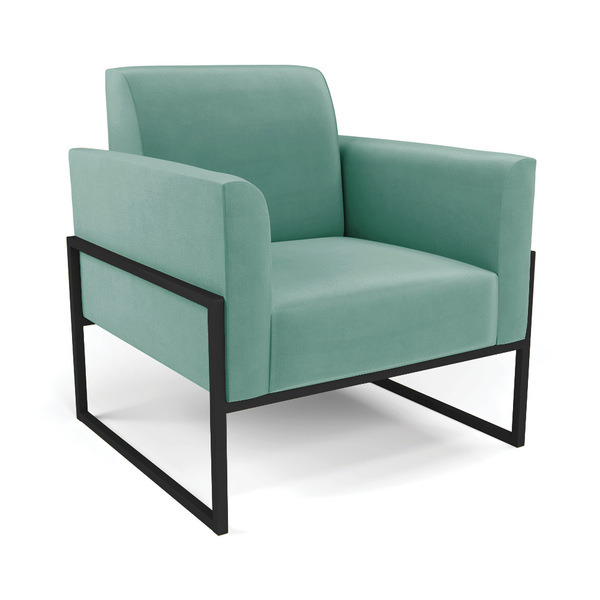 Poltrona Base Industrial Alta Preto Marisa Suede Azul Turques