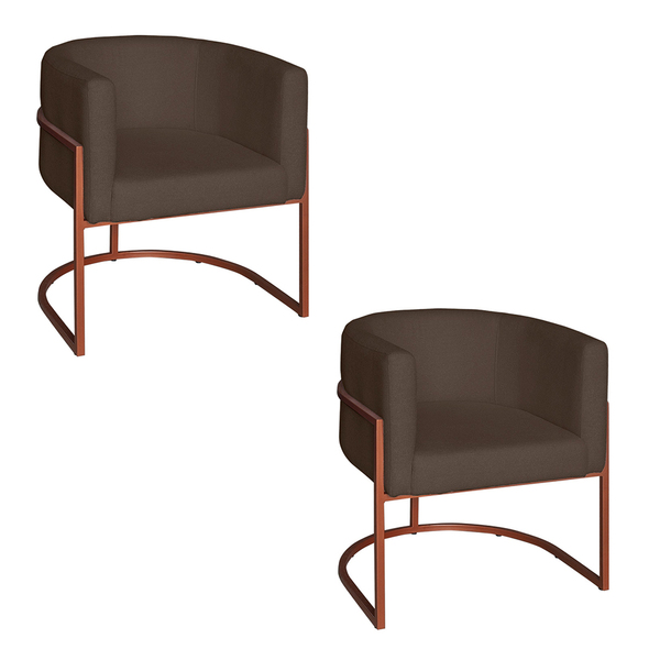 Poltrona Base Industrial Bronze Kit 2 Lety Veludo - Chocolate