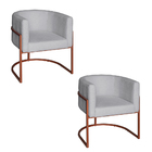 Poltrona Base Industrial Bronze Kit 2 Lety Veludo - Prata