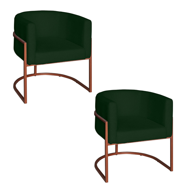 Poltrona Base Industrial Bronze Kit 2 Lety Veludo Verde