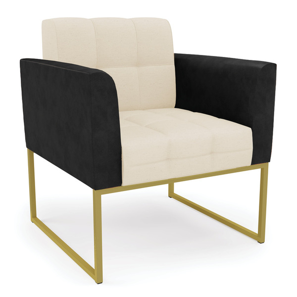 Poltrona Base Industrial Dourado Elisa Preto/linho Bege A19 D