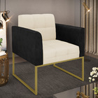 Poltrona Base Industrial Dourado Elisa Preto/linho Bege A19 D
