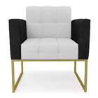 Poltrona Base Industrial Dourado Elisa Preto/linho Cinza A05