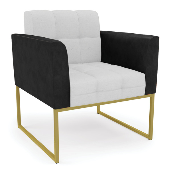 Poltrona Base Industrial Dourado Elisa Preto/linho Cinza A05