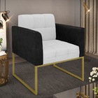 Poltrona Base Industrial Dourado Elisa Preto/linho Cinza A05