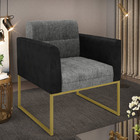 Poltrona Base Industrial Dourado Elisa Preto/linho Grafite A2