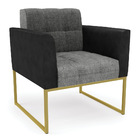 Poltrona Base Industrial Dourado Elisa Preto/linho Grafite A2