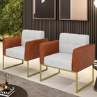 Poltrona Base Industrial Dourado Kit 2 Elisa Nozes/linho Cinz