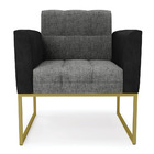 Poltrona Base Industrial Dourado Kit 2 Elisa Preto/linho Graf