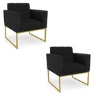 Poltrona Base Industrial Dourado Kit 2 Elisa Preto/linho Pret