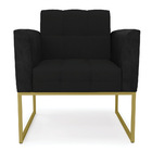 Poltrona Base Industrial Dourado Kit 2 Elisa Preto/linho Pret