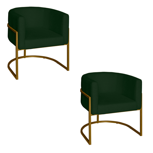 Poltrona Base Industrial Dourado Kit 2 Lety Veludo - Verde