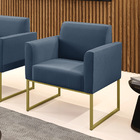 Poltrona Base Industrial Dourado Marisa Suede - Azul Marinho