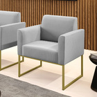 Poltrona Base Industrial Dourado Marisa Suede - Cinza