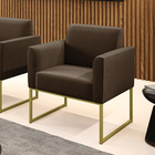 Poltrona Base Industrial Dourado Marisa Suede Marrom D03 - D'
