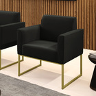 Poltrona Base Industrial Dourado Marisa Suede - Preto