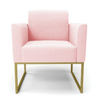 Poltrona Base Industrial Dourado Marisa Suede - Rosa Bebê