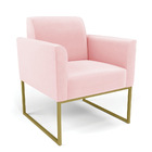 Poltrona Base Industrial Dourado Marisa Suede - Rosa Bebê