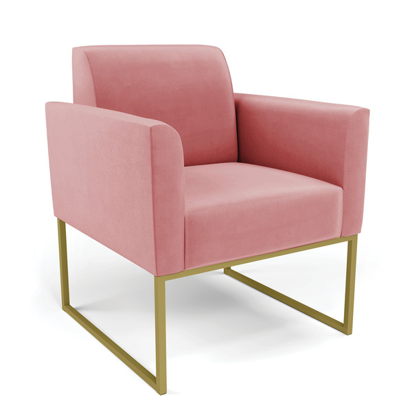 Poltrona Base Industrial Dourado Marisa Suede - Rose