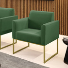 Poltrona Base Industrial Dourado Marisa Suede - Verde
