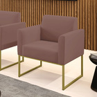 Poltrona Base Industrial Dourado Marisa Veludo Rosê