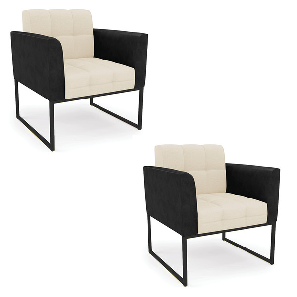 Poltrona Base Industrial Preto Kit 2 Elisa Preto/linho Bege A