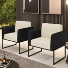 Poltrona Base Industrial Preto Kit 2 Elisa Preto/linho Bege A