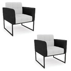 Poltrona Base Industrial Preto Kit 2 Elisa Preto/linho Cinza