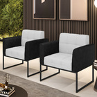 Poltrona Base Industrial Preto Kit 2 Elisa Preto/linho Cinza