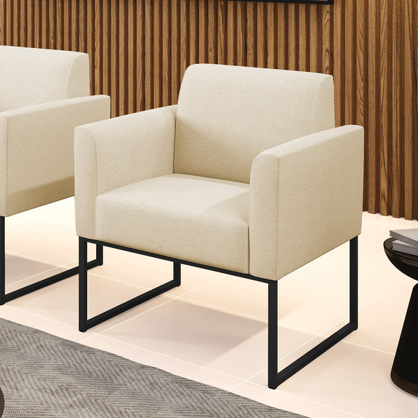 Poltrona Base Industrial Preto Marisa Linho Bege A19 D03 - D'