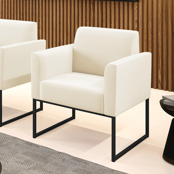 Poltrona Base Industrial Preto Marisa Veludo Bege