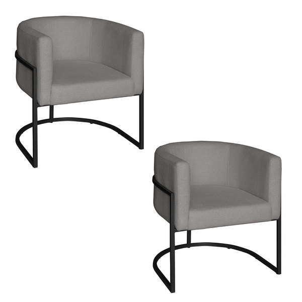 Poltrona Base Industrial Preto Para Escritório Kit 2 Lety Lin