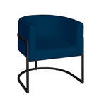 Poltrona Base Industrial Preto Sala De Estar Lety Veludo Azul