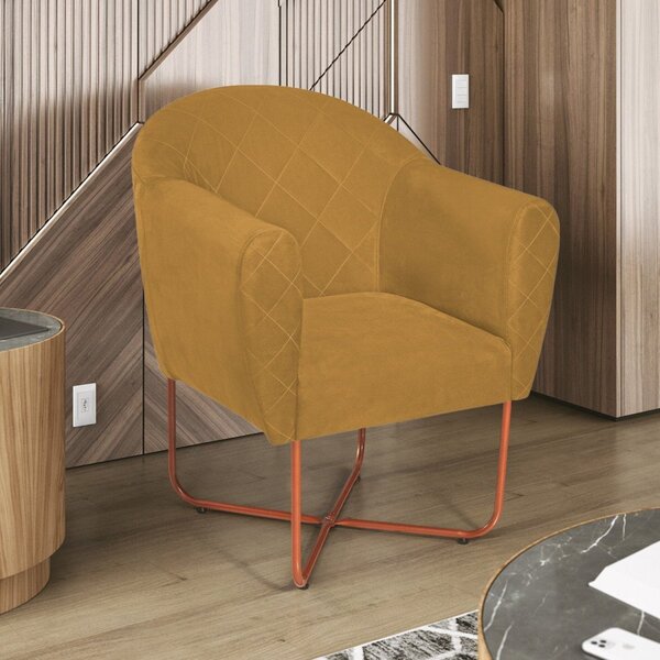 Poltrona Base X Bronze Suede Herrera Mostarda