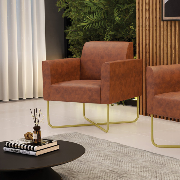 Poltrona Base X Industrial Dourado Marisa Corano Nozes